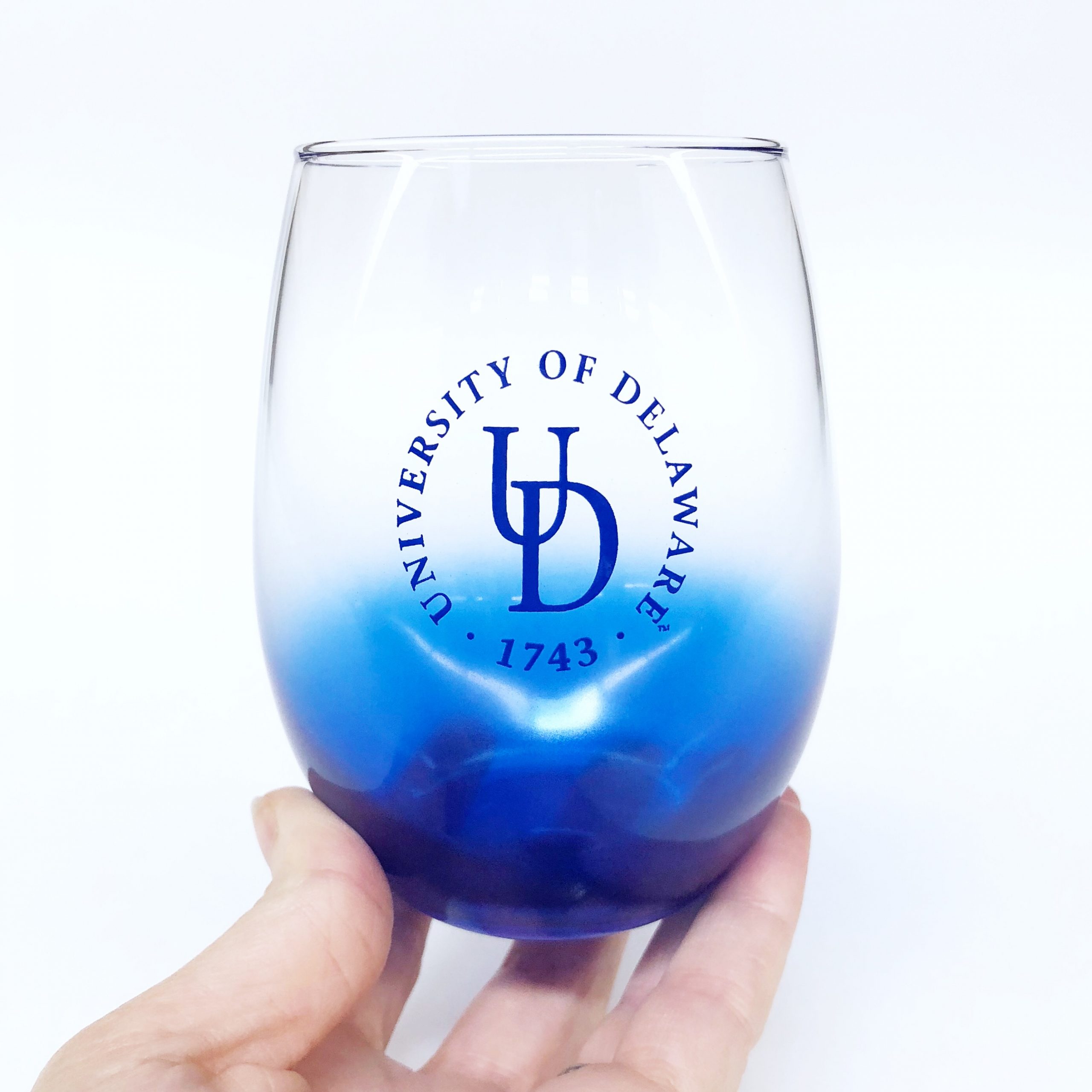 University of Delaware Blue Ombre Stemless Wine Glasses