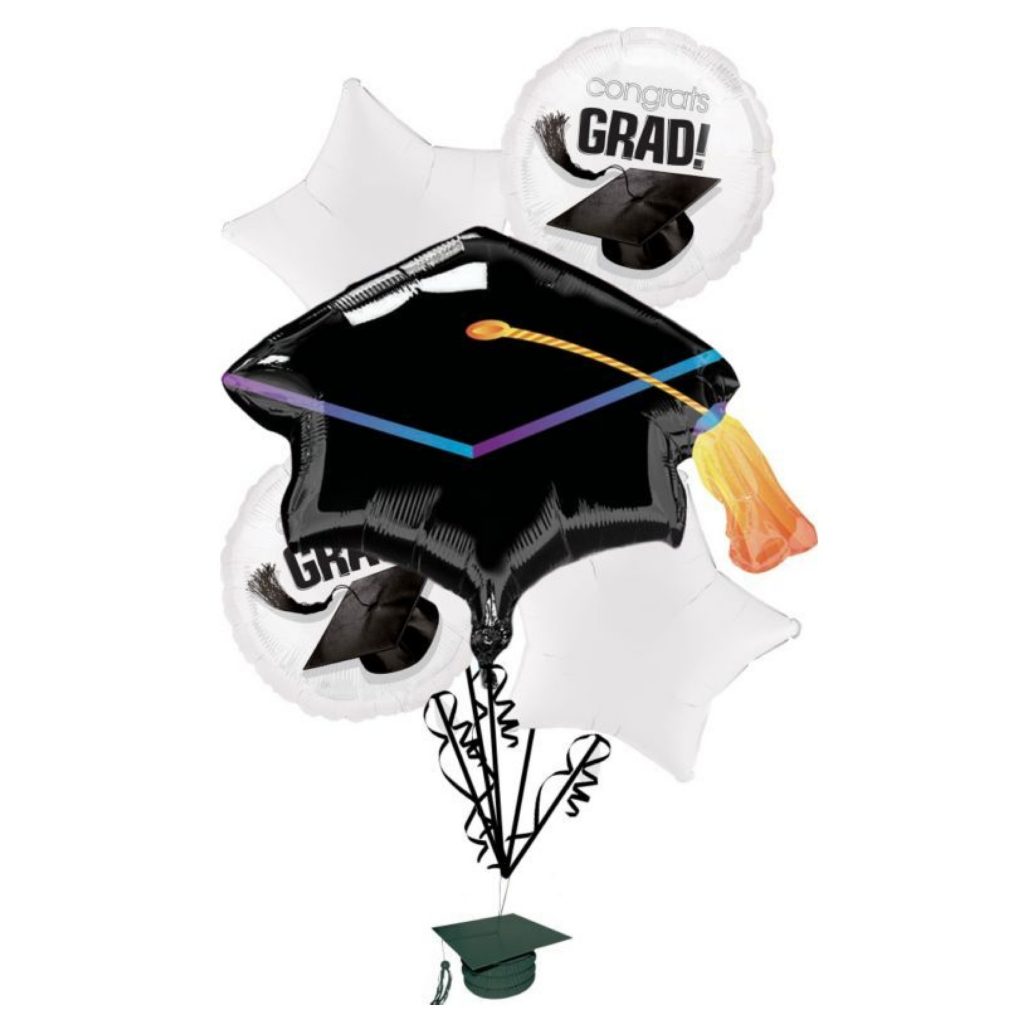 Graduation Helium Balloon Bouquet – Black and White – National 5 and 10